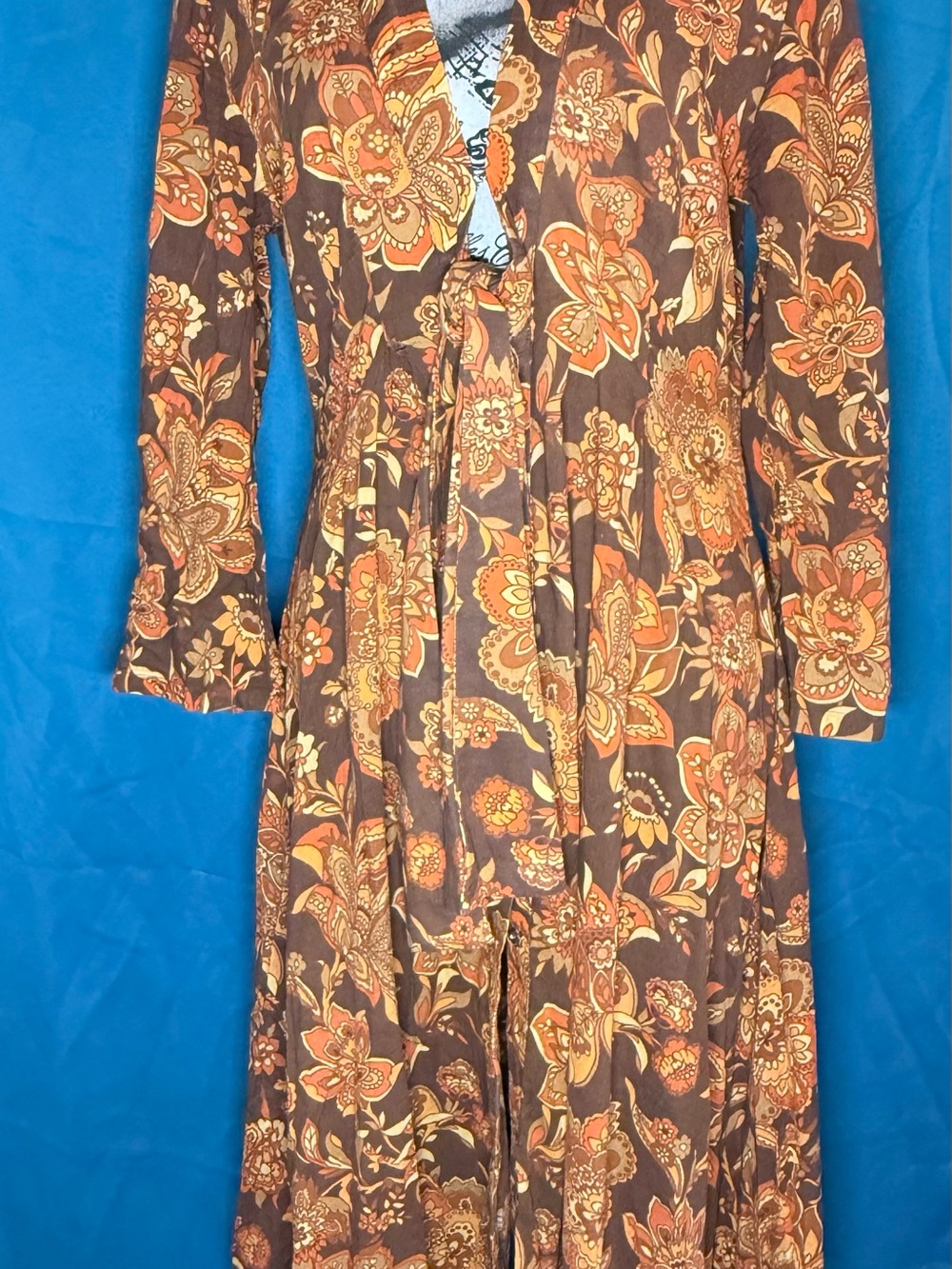 Dodo Bar Or Brown Floral Maxi Dress with Orange and Cream Accents